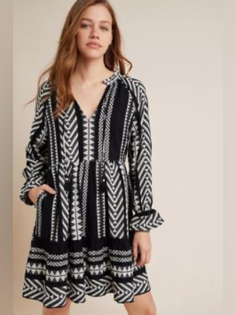 Anthropologie Maeve Sz S Dominique Boho Black White Tunic Dress